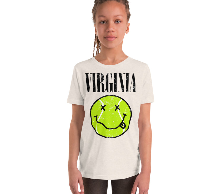 Virginia Smiley Face Tennis Ball by CoVA Tennis Youth Short Sleeve T-Shirt