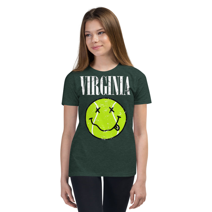 Virginia Smiley Face Tennis Ball by CoVA Tennis Youth Short Sleeve T-Shirt