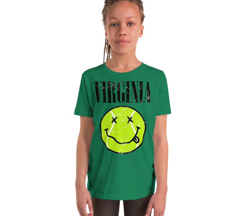 Virginia Smiley Face Tennis Ball by CoVA Tennis Youth Short Sleeve T-Shirt