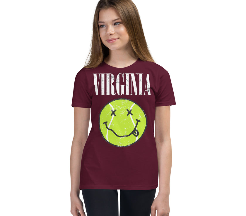 Virginia Smiley Face Tennis Ball by CoVA Tennis Youth Short Sleeve T-Shirt