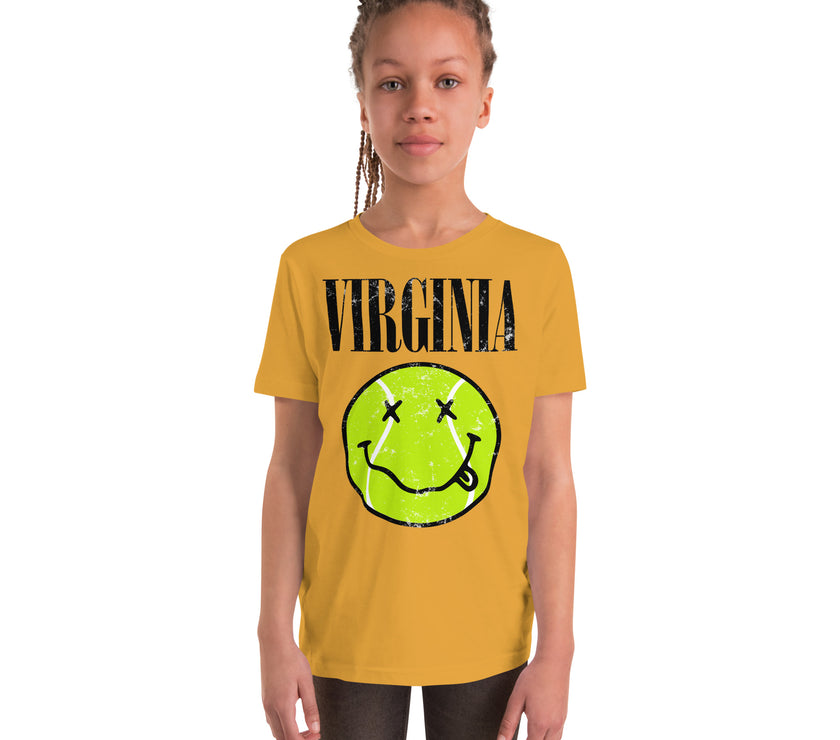 Virginia Smiley Face Tennis Ball by CoVA Tennis Youth Short Sleeve T-Shirt