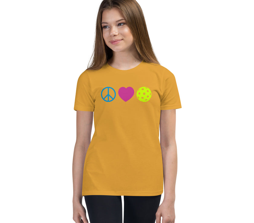 Peace Love Pickleball Youth Short Sleeve T-Shirt