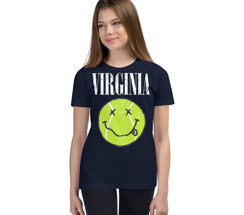 Virginia Smiley Face Tennis Ball by CoVA Tennis Youth Short Sleeve T-Shirt