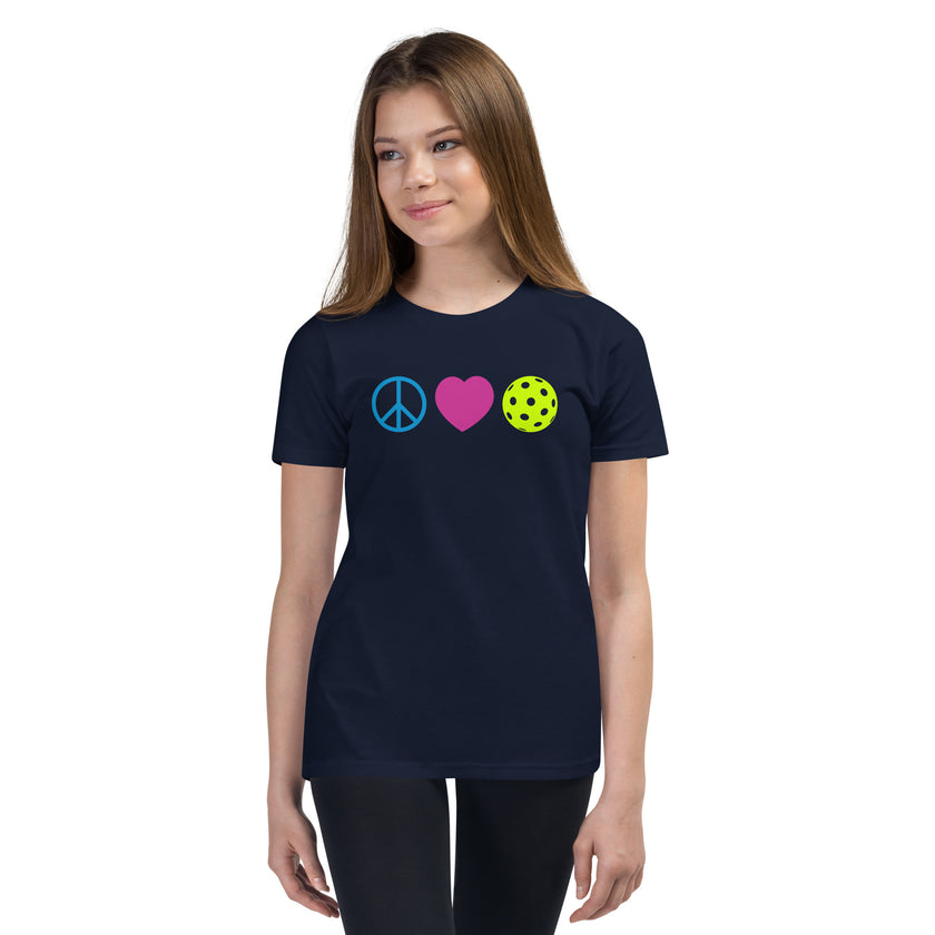 Peace Love Pickleball Youth Short Sleeve T-Shirt