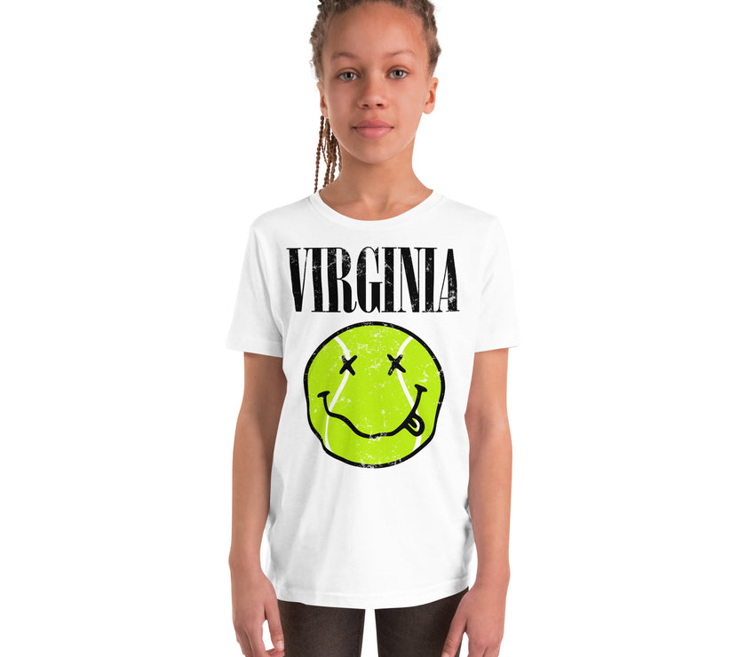 Virginia Smiley Face Tennis Ball by CoVA Tennis Youth Short Sleeve T-Shirt